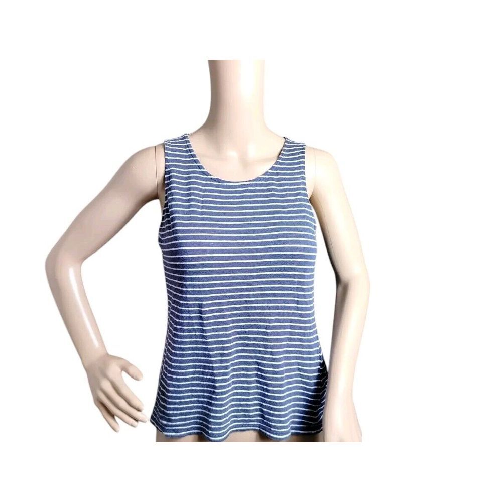 Banana Republic Tank Top Women's XS Blue White Striped Linen Blend Beach Casual‎